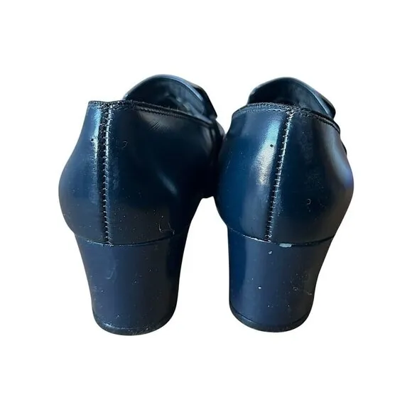Vintage Navy Leather Slip On Heel with Large Buckles. Size 8.5. Inspirations by