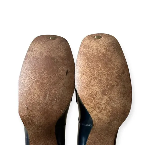 Vintage Navy Leather Slip On Heel with Large Buckles. Size 8.5. Inspirations by