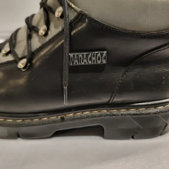 Vintage Paraboot Parachoc Boots Rugged Men's Lace Up Sz 9 41/42 Black Silver