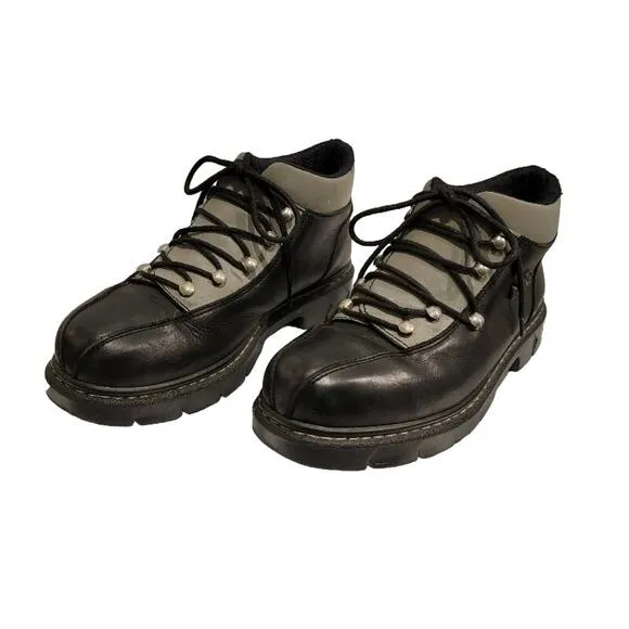 Vintage Paraboot Parachoc Boots Rugged Men's Lace Up Sz 9 41/42 Black Silver