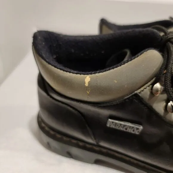Vintage Paraboot Parachoc Boots Rugged Men's Lace Up Sz 9 41/42 Black Silver
