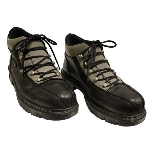 Vintage Paraboot Parachoc Boots Rugged Men's Lace Up Sz 9 41/42 Black Silver