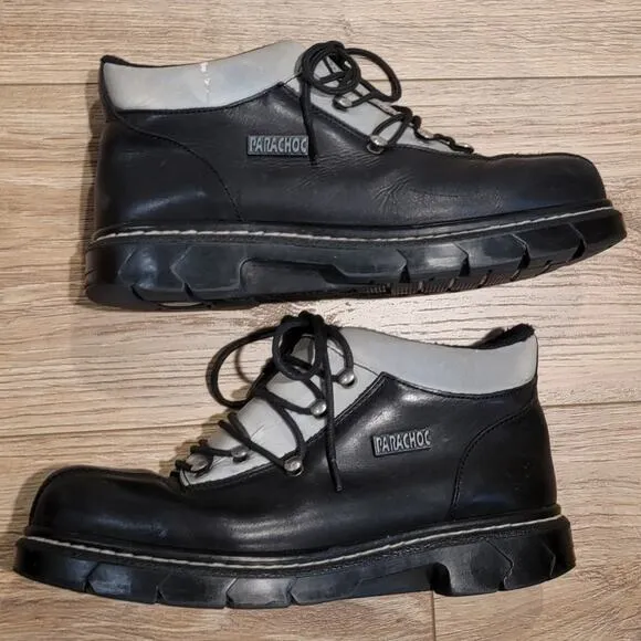 Vintage Paraboot Parachoc Boots Rugged Men's Lace Up Sz 9 41/42 Black Silver