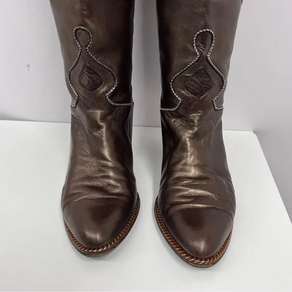 Vintage Pedrino Leather Boots Zurich ARTSY Metallic Brown Raised Design 7.5 38 8