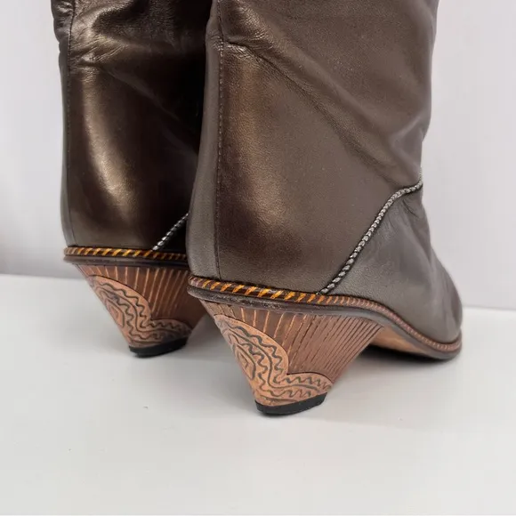 Vintage Pedrino Leather Boots Zurich ARTSY Metallic Brown Raised Design 7.5 38 8