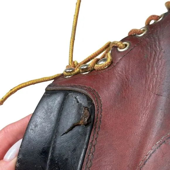 Vintage Red Wing Reddish Brown Leather Super Sole Lace‎ Up Work Boots Sz 8 D USA