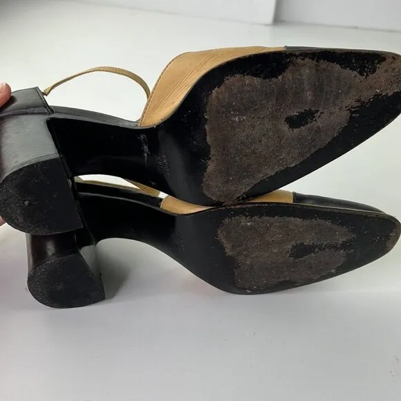 Vintage Robert Clergerie Paris leather two-tone pumps with chunky heel