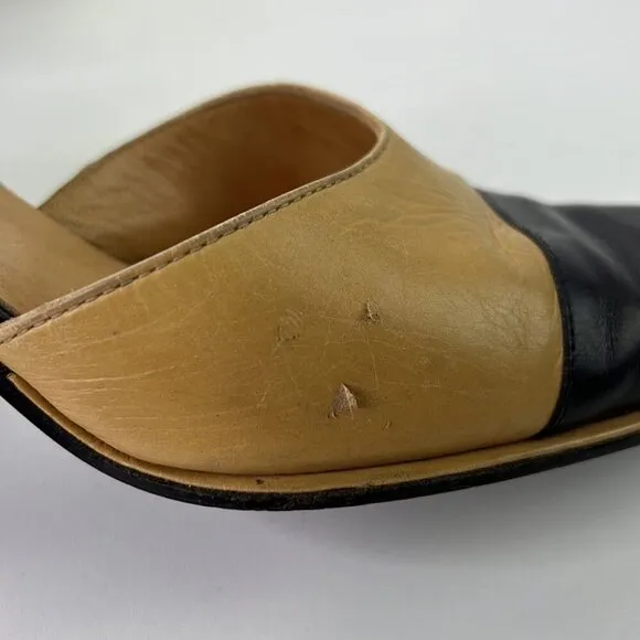 Vintage Robert Clergerie Paris leather two-tone pumps with chunky heel