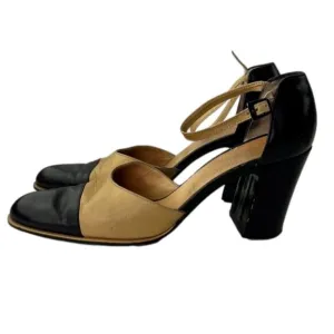 Vintage Robert Clergerie Paris leather two-tone pumps with chunky heel