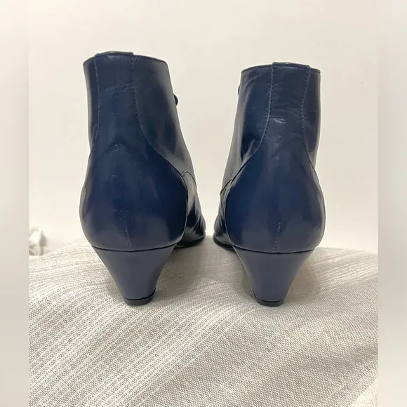 Vintage Town &amp; Country Royal Blue Italian Leather Ankle Boots with Laces…