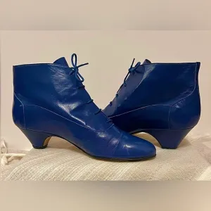 Vintage Town &amp; Country Royal Blue Italian Leather Ankle Boots with Laces…