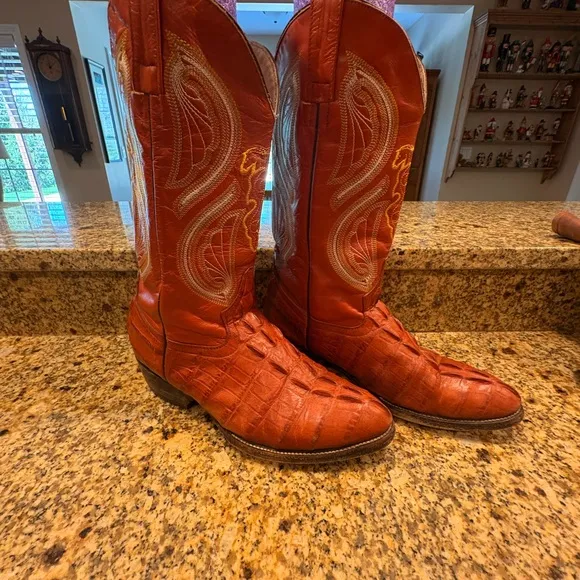 Vintage Vaquero Red Crocodile Caiman Boots Mens Size 7