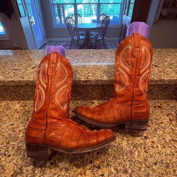 Vintage Vaquero Red Crocodile Caiman Boots Mens Size 7