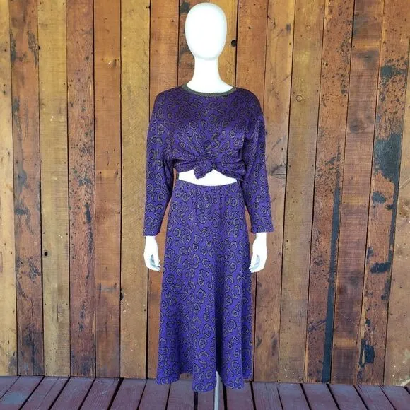 Vintage Vermillion 1960/1970's Purple Animal Print Sweater/Skirt Set