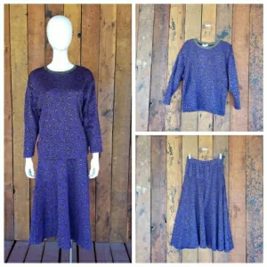 Vintage Vermillion 1960/1970's Purple Animal Print Sweater/Skirt Set