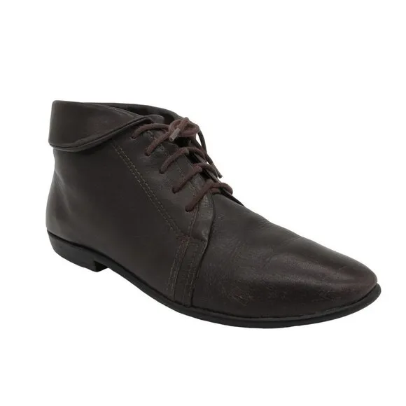 VINTAGE Women's 80s Brown Leather Fold Over Lace Up Ankle Booties 6M Flat Boots