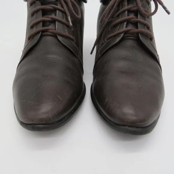 VINTAGE Women's 80s Brown Leather Fold Over Lace Up Ankle Booties 6M Flat Boots