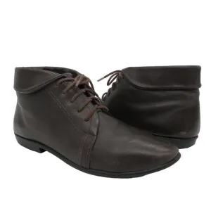 VINTAGE Women's 80s Brown Leather Fold Over Lace Up Ankle Booties 6M Flat Boots