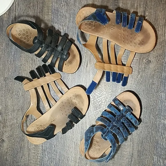 VIONIC 9 Wide 2 Pair BUNDLE Black Blue Heel Strap adjustable sandal Mermaid Cage