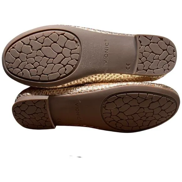 VIONIC Anita Women Sz 8.5 Gold Champagne Ballet Flat Shoes Arch Support Comfort