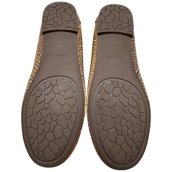 VIONIC Anita Women Sz 8.5 Gold Champagne Ballet Flat Shoes Arch Support Comfort