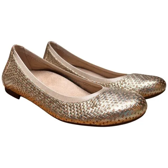 VIONIC Anita Women Sz 8.5 Gold Champagne Ballet Flat Shoes Arch Support Comfort