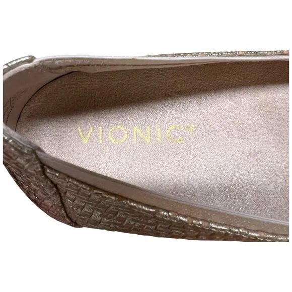 VIONIC Anita Women Sz 8.5 Gold Champagne Ballet Flat Shoes Arch Support Comfort