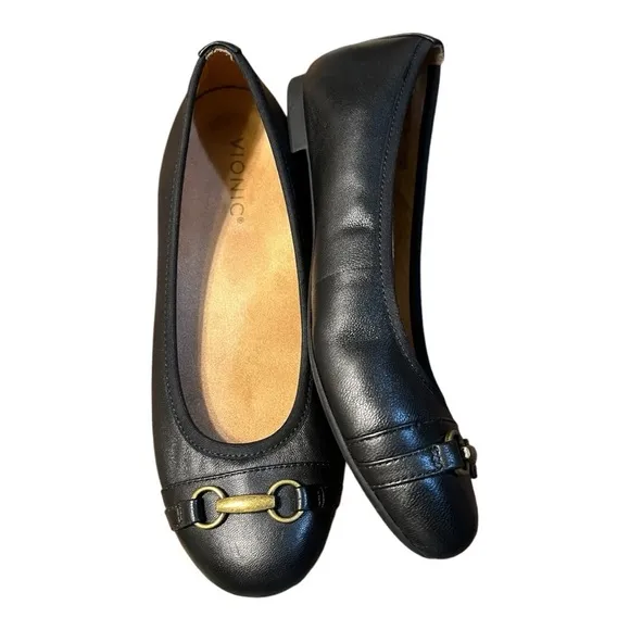Vionic Delaney Black Leather Ballet Flat Size 7