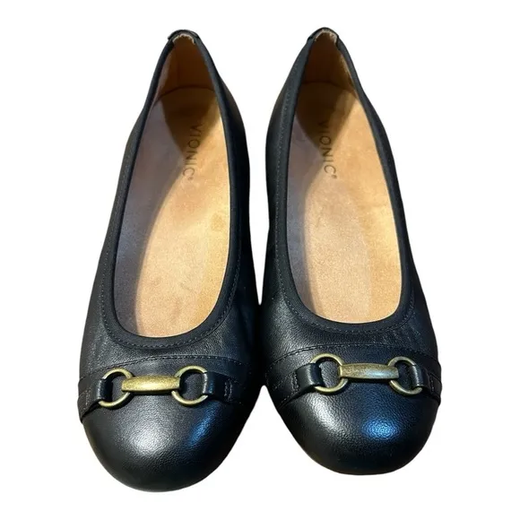 Vionic Delaney Black Leather Ballet Flat Size 7