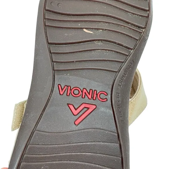 Vionic Ellie Beige Sandals Wide Straps Adjustable Buckles Slip On Open To Shoes