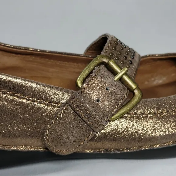Vionic Goleta Mary Jane Shoes Bronze Studded Adjustable Buckle Strap Comfort
