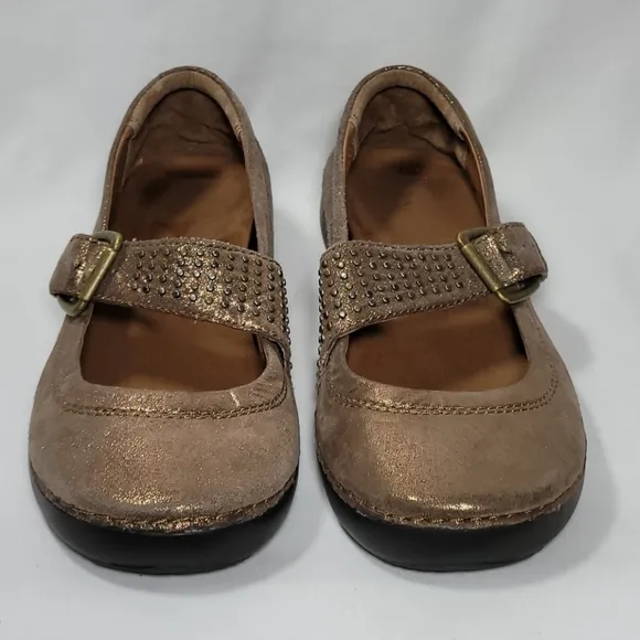 Vionic Goleta Mary Jane Shoes Bronze Studded Adjustable Buckle Strap Comfort