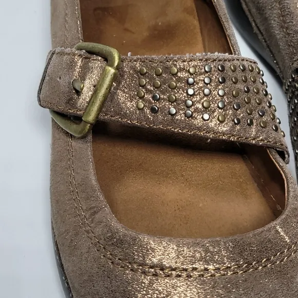 Vionic Goleta Mary Jane Shoes Bronze Studded Adjustable Buckle Strap Comfort