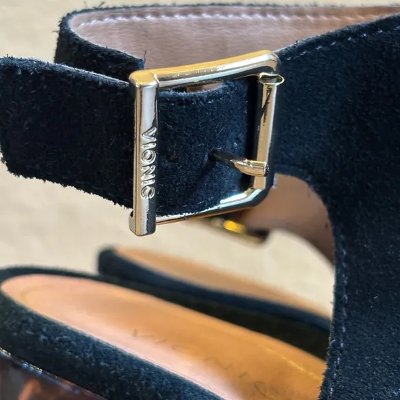 Vionic Lacey Tortoise Open Heel Black Suede Leather Shoes