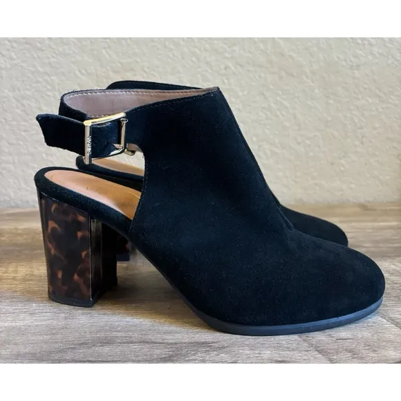 Vionic Lacey Tortoise Open Heel Black Suede Leather Shoes