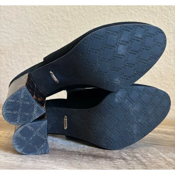 Vionic Lacey Tortoise Open Heel Black Suede Leather Shoes