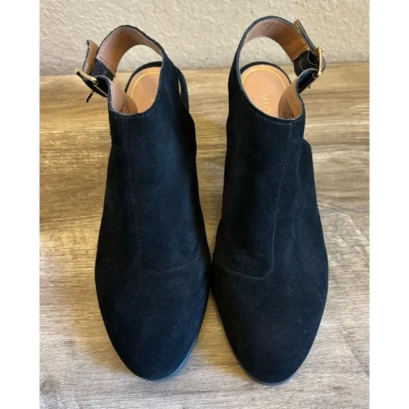 Vionic Lacey Tortoise Open Heel Black Suede Leather Shoes