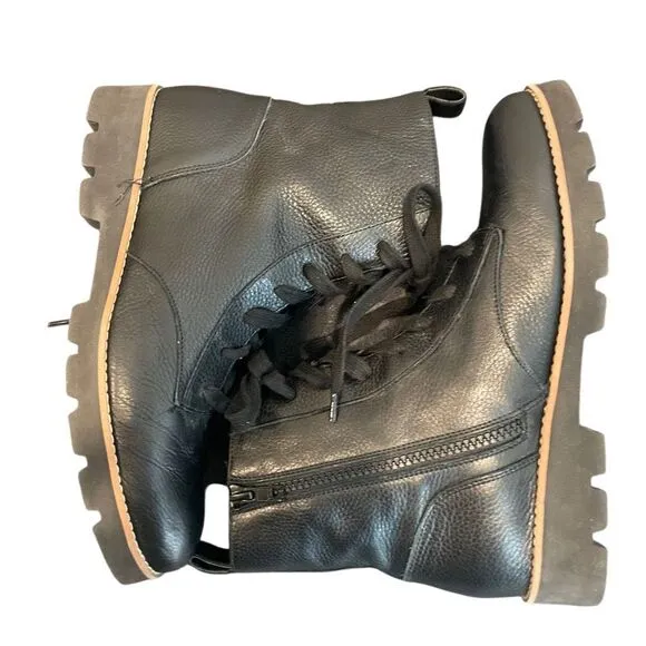 Vionic Lani Black Leather Combat Boots Size 8