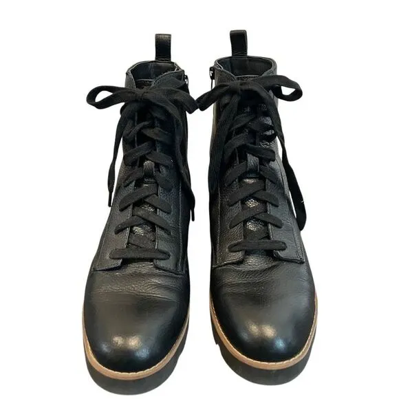 Vionic Lani Black Leather Combat Boots Size 8