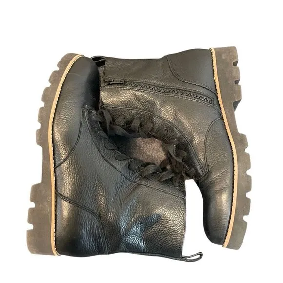 Vionic Lani Black Leather Combat Boots Size 8