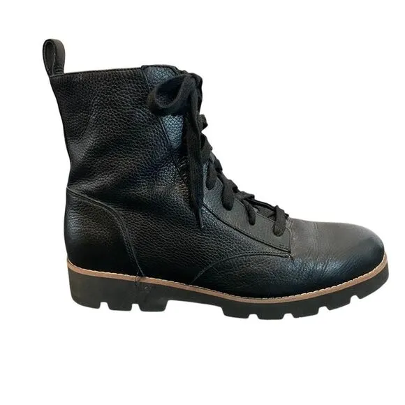 Vionic Lani Black Leather Combat Boots Size 8