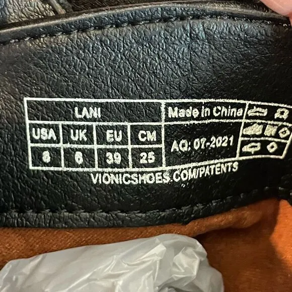 Vionic Lani Black Leather Combat Boots Size 8