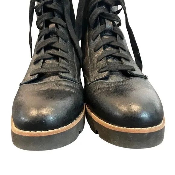 Vionic Lani Black Leather Combat Boots Size 8