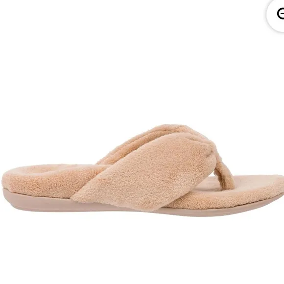 Vionic Lydia Terry Thong Slippers in Ginger Root Beige Arch Support Shoes Sz 8
