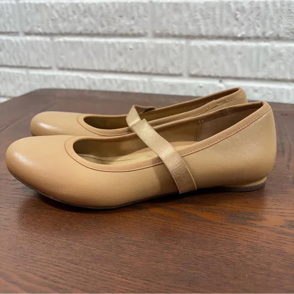 Vionic Women's‎ 7Joseline Mary Jane Flat Ballet Leather Beige Tan