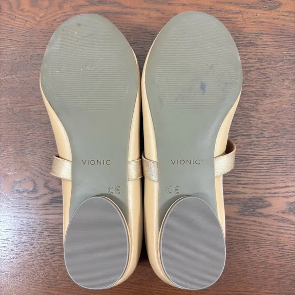 Vionic Women's‎ 7Joseline Mary Jane Flat Ballet Leather Beige Tan