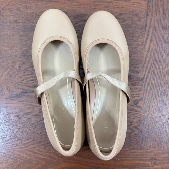 Vionic Women's‎ 7Joseline Mary Jane Flat Ballet Leather Beige Tan