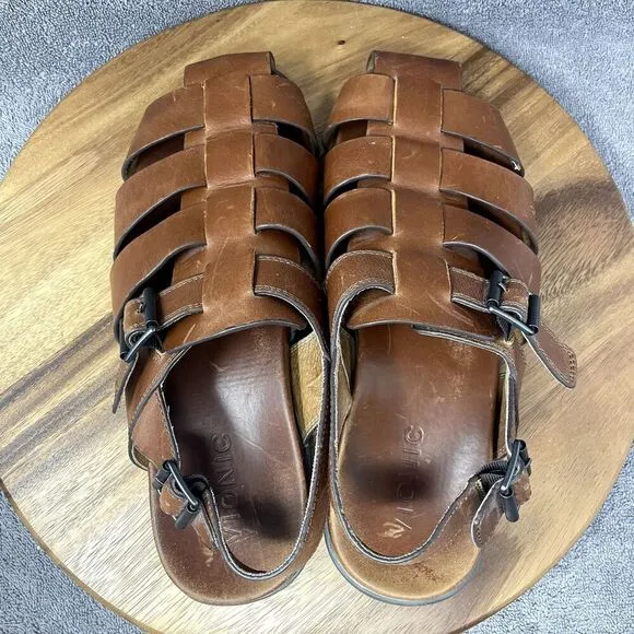 VIONIC Gil Brown Leather Adjustable Buckle Sling Fisherman Sandals Men's Size 12