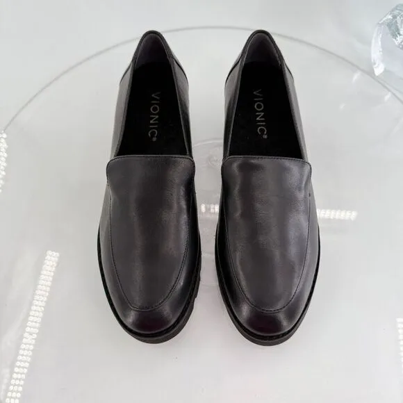 Vionic Shoes Kensley Womens Size 5 Black Leather Comfort Loafer Chunky Slip On