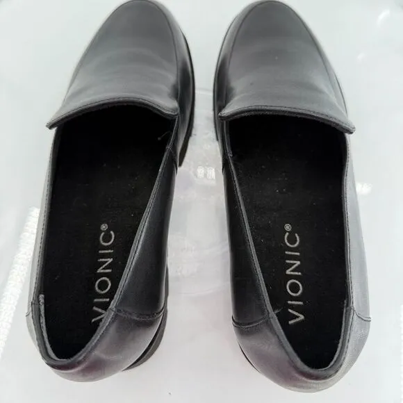 Vionic Shoes Kensley Womens Size 5 Black Leather Comfort Loafer Chunky Slip On